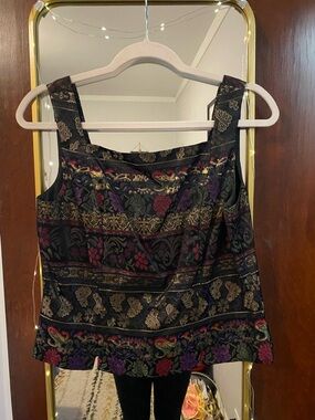 Metallic Floral Brocade Tank Top - Black Multi